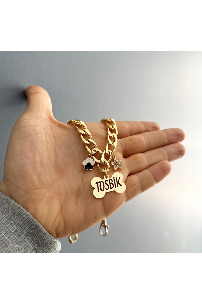 Zincirli Kemik Kedi Tasması | İsimlik