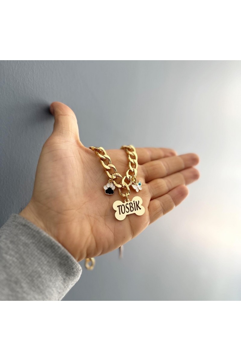 Zincirli Kemik Kedi Tasması | İsimlik