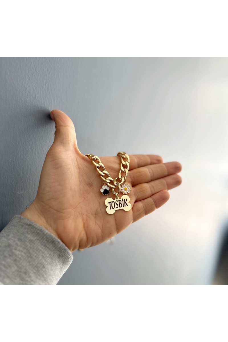 Zincirli Kemik Kedi Tasması | İsimlik